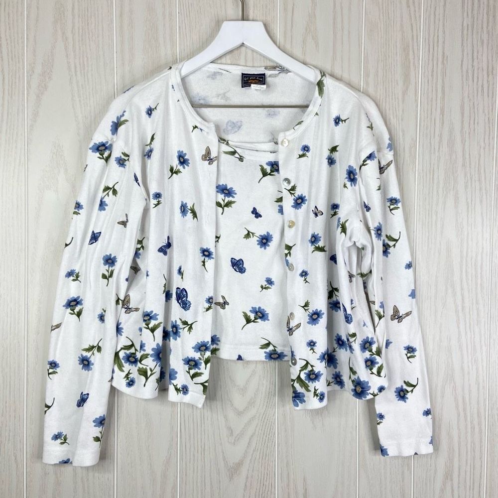 Route 66 Y2K Cami Cardigan Set Womens White Floral Long-Sleeve Extra Large XL
